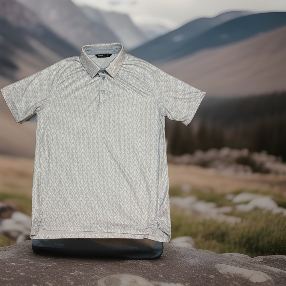 UNRL Polo Shirt Men's Small Blue White Geometric Golf Performance Athletic Fit